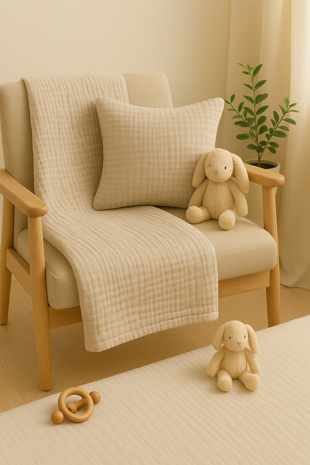 Beige Blossom Baby Blanket Set