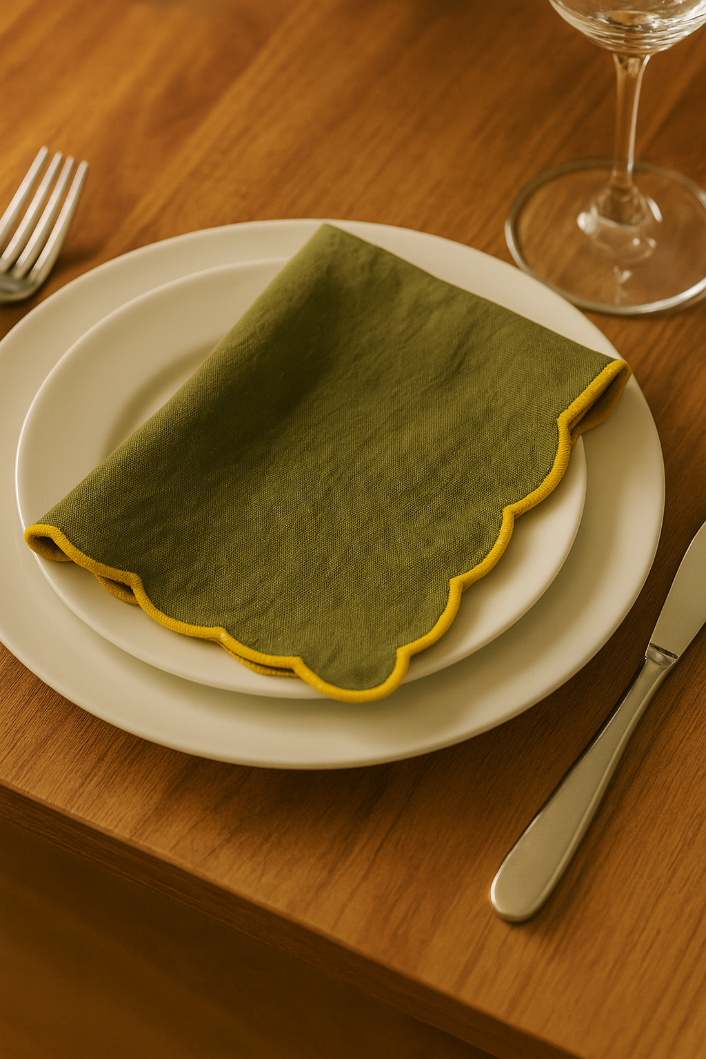 Olive gold scallop Napkin Set of 6