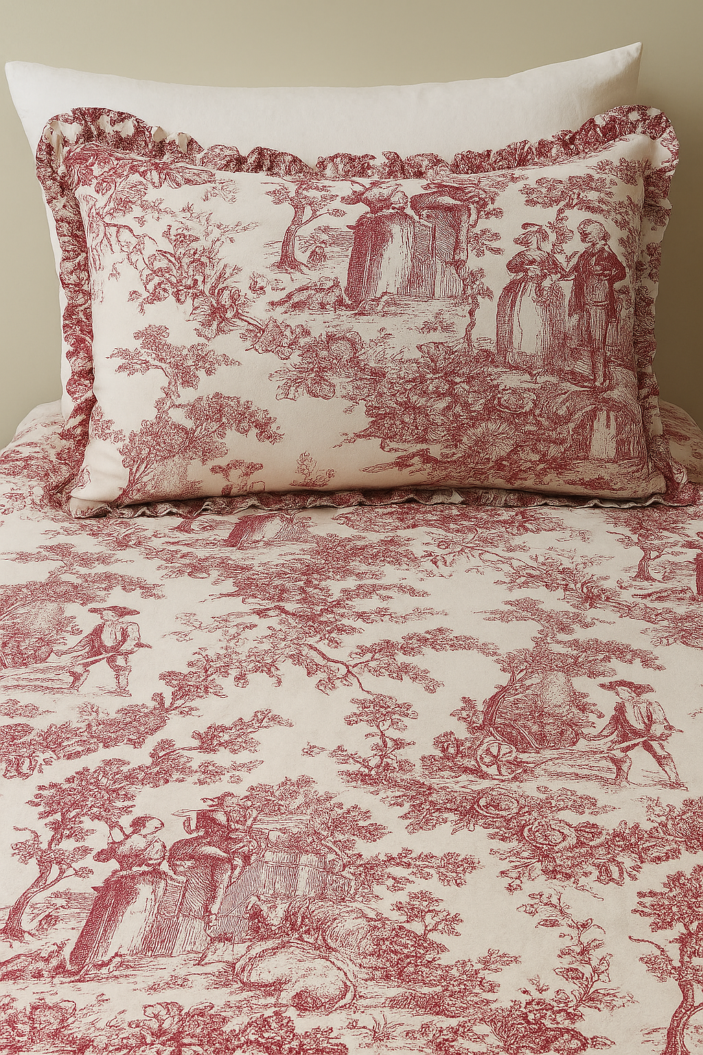 Toile Print Red Bedsheet Set of 3