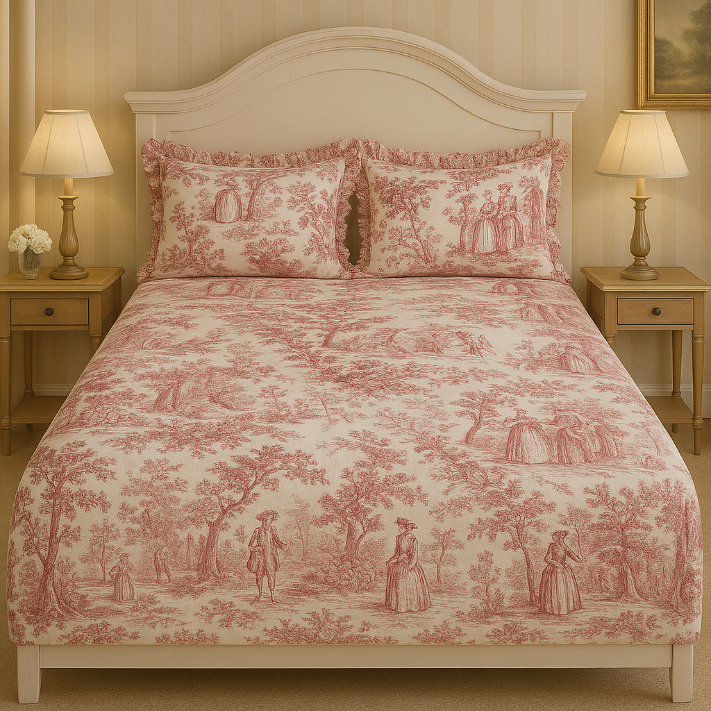 Toile Print Red Bedsheet Set of 3