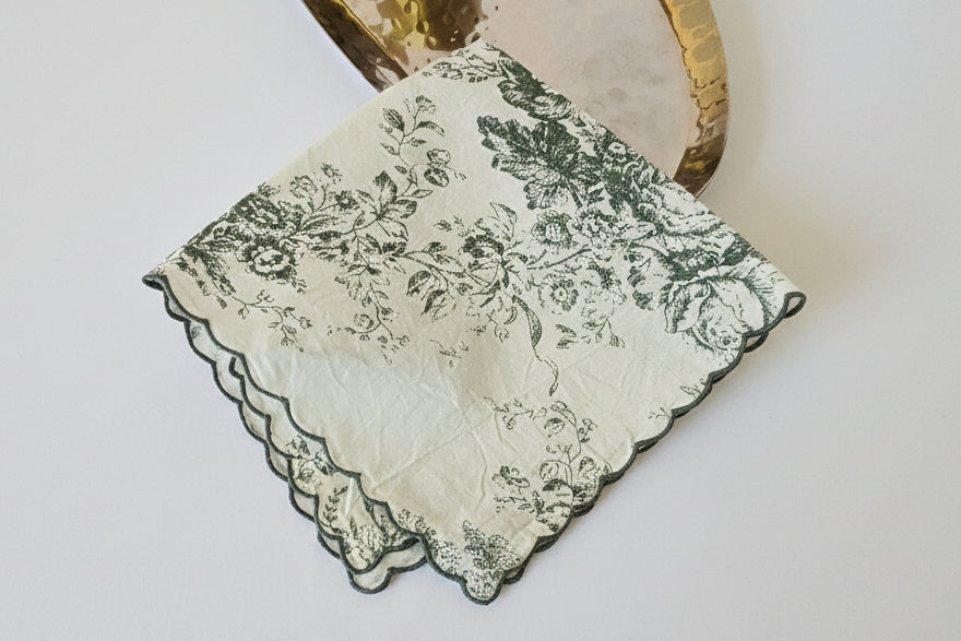 Folded grey Toile de Jouy napkin set - Viraasa luxury dining
