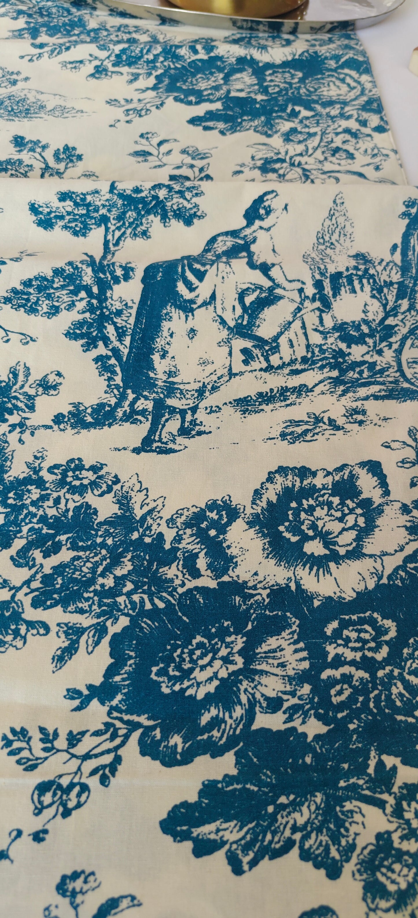 Blue floral pattern on beige Runner