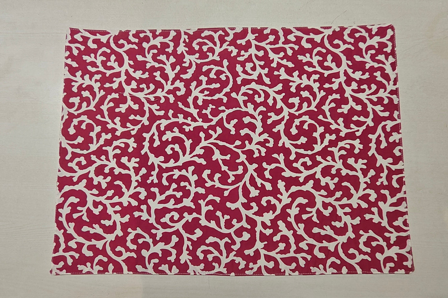 Red Floral Print Cotton Table Mats Set of 6 - Viraasa luxury home decor