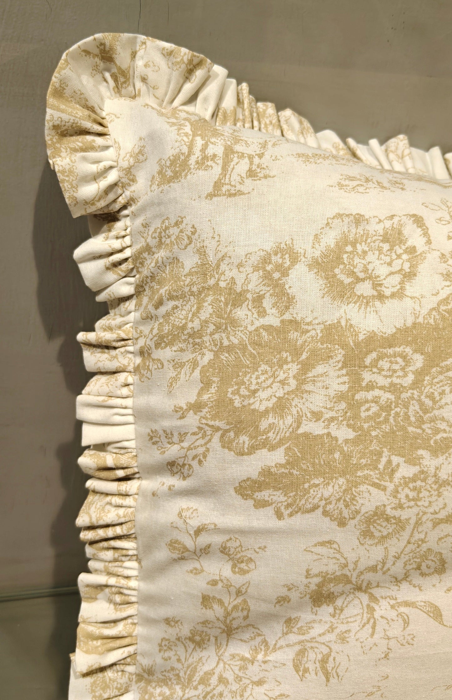Back view of Beige Toile de Jouy cushion - Viraasa