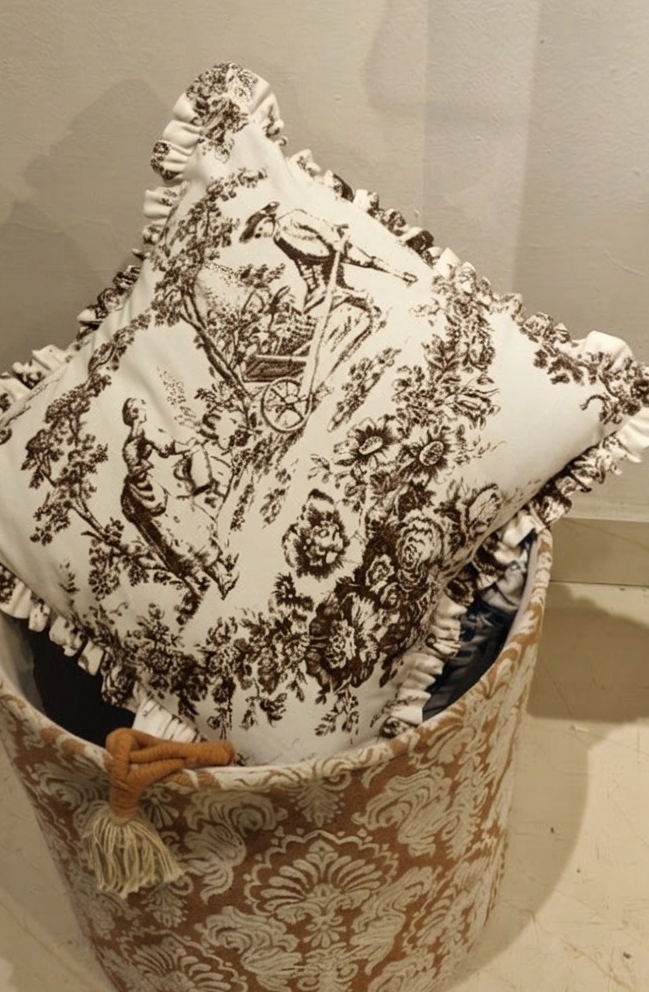 Back view of Brown Toile de Jouy cushion - Viraasa