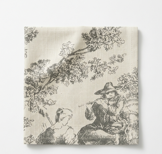 Grey Toile de Jouy print detail on cocktail napkin - Viraasa