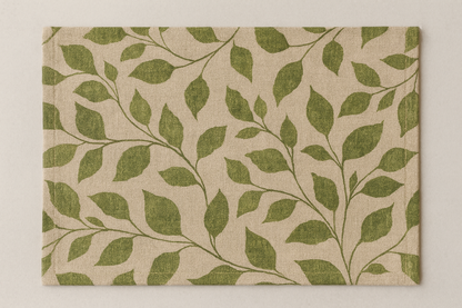 Botanic Bliss Green Leaf Cotton Placemats Set of 6 | Dining Decor