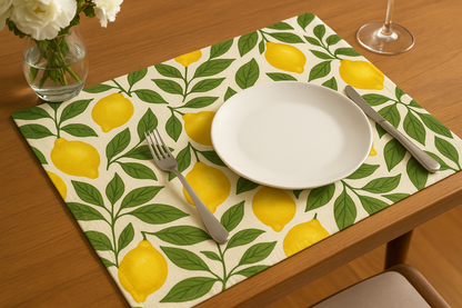 Orchard Lemon Print Cotton Placemats Set of 6 | Fresh Dining Decor