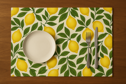 Orchard Lemon Print Cotton Placemats Set of 6 | Fresh Dining Decor
