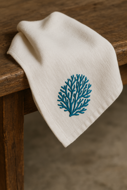 Coral Cove Embroidered Cotton Napkins Set of 6 | Elegant Dining