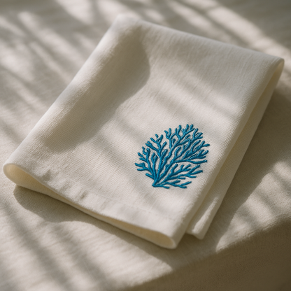 Coral Cove Embroidered Cotton Napkins Set of 6 | Elegant Dining