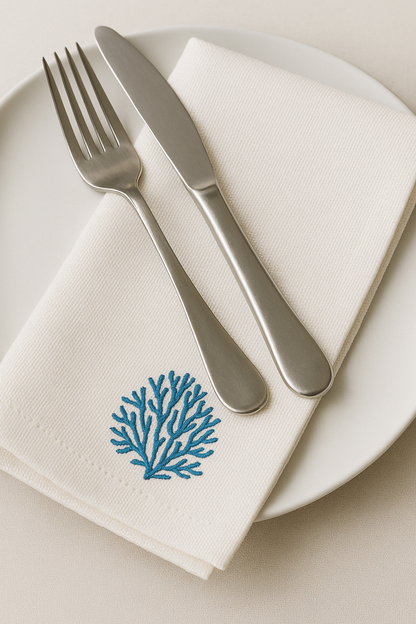 Coral Cove Embroidered Cotton Napkins Set of 6 | Elegant Dining