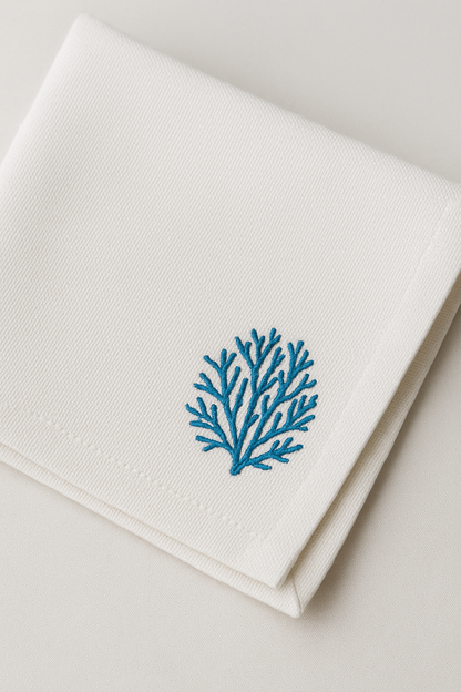 Coral Cove Embroidered Cotton Napkins Set of 6 | Elegant Dining