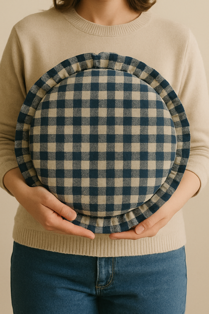 Round Halo Check Cotton Cushion | Cozy Home Decor