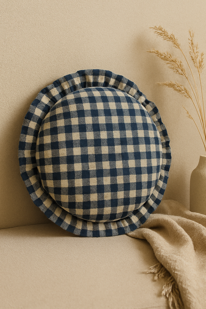 Round Halo Check Cotton Cushion | Cozy Home Decor