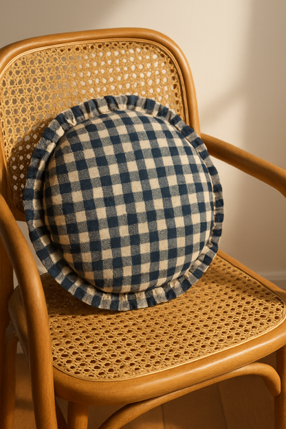 Round Halo Check Cotton Cushion | Cozy Home Decor