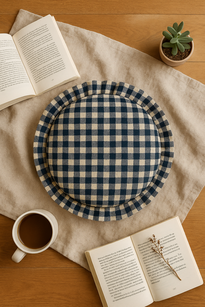 Round Halo Check Cotton Cushion | Cozy Home Decor