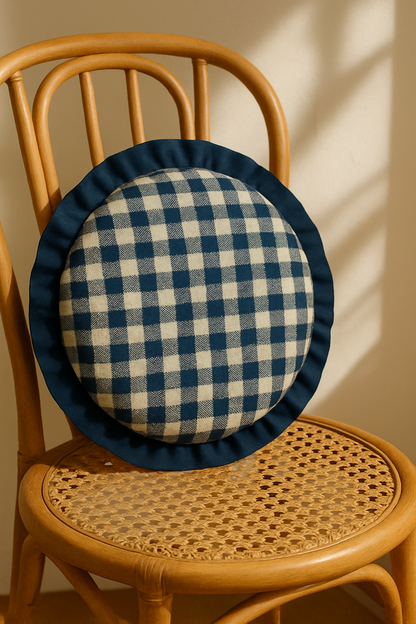 Round Mono Frill Cotton Cushion | Frilled Home Decor