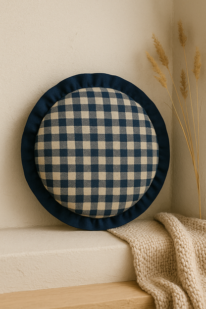 Round Mono Frill Cotton Cushion | Frilled Home Decor