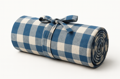 Blue Gingham Cotton Picnic Mat| Classic Check Print