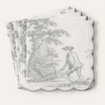 Grey Toile napkins styled on dining table - Viraasa luxury French linens