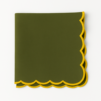 Olive Gold Scallop Embroidered Cotton Napkins Set of 6 | Dining Decor