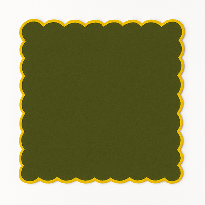 Olive Gold Scallop Embroidered Cotton Napkins Set of 6 | Dining Decor