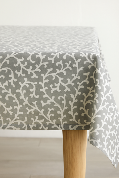 Pewter Blossom Cotton Table Cover | Floral Print Tablecloth