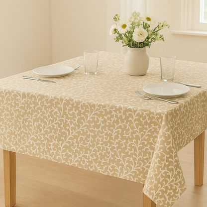 Neutral Bloom Cotton Table Cover | Floral Print Tablecloth