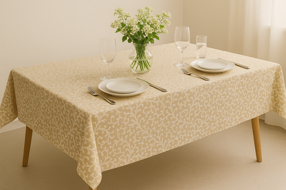 Neutral Bloom Cotton Table Cover | Floral Print Tablecloth