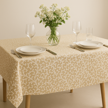 Neutral Bloom Cotton Table Cover | Floral Print Tablecloth