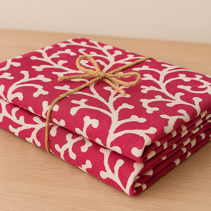 Red Blossom Cotton Table Cover | Floral Print Tablecloth