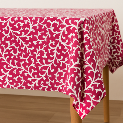 Red Blossom Cotton Table Cover | Floral Print Tablecloth