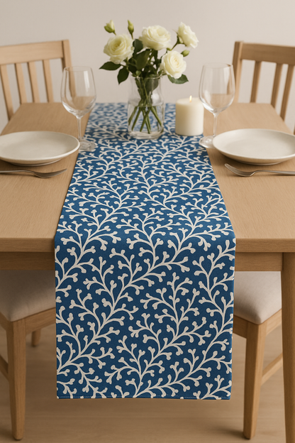 Blue Manor Blossom Cotton Table Runner | Floral Print Dining Runner