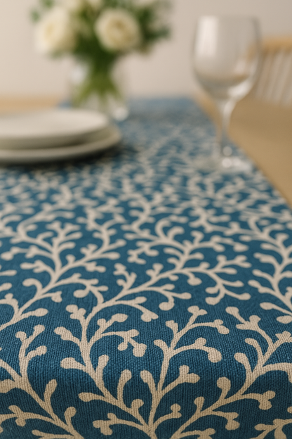 Blue Manor Blossom Cotton Table Runner | Floral Print Dining Runner