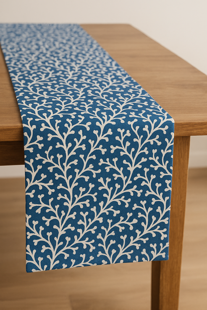 Blue Manor Blossom Cotton Table Runner | Floral Print Dining Runner