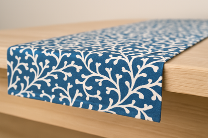 Blue Manor Blossom Cotton Table Runner | Floral Print Dining Runner