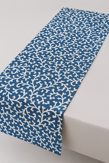 Blue Manor Blossom Cotton Table Runner | Floral Print Dining Runner