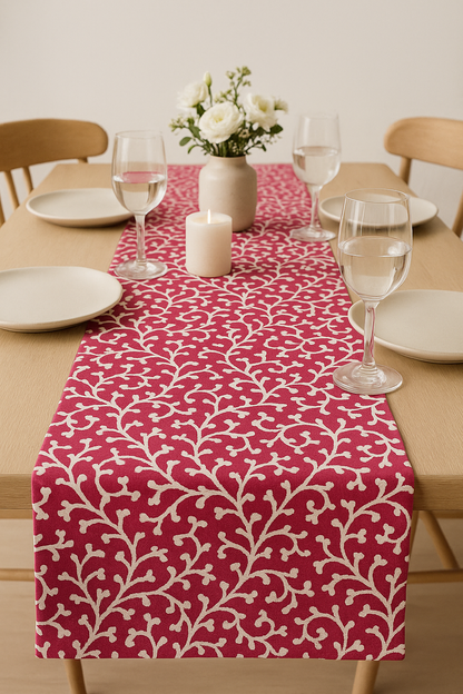 Red Manor Bloom Cotton Table Runner | Floral Print Dining Runner