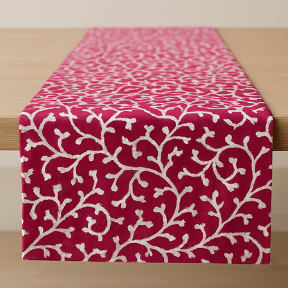 Red Manor Bloom Cotton Table Runner | Floral Print Dining Runner