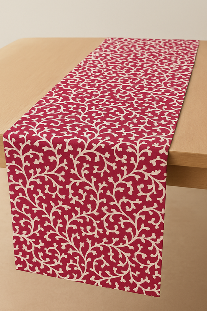 Red Manor Bloom Cotton Table Runner | Floral Print Dining Runner
