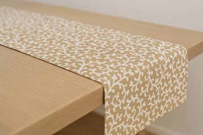 Beige Floral Manor Cotton Table Runner | Floral Print Dining Runner