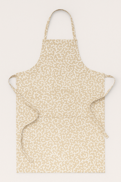 Elysian Beige Vine Print Cotton Apron | Premium Kitchen Apron