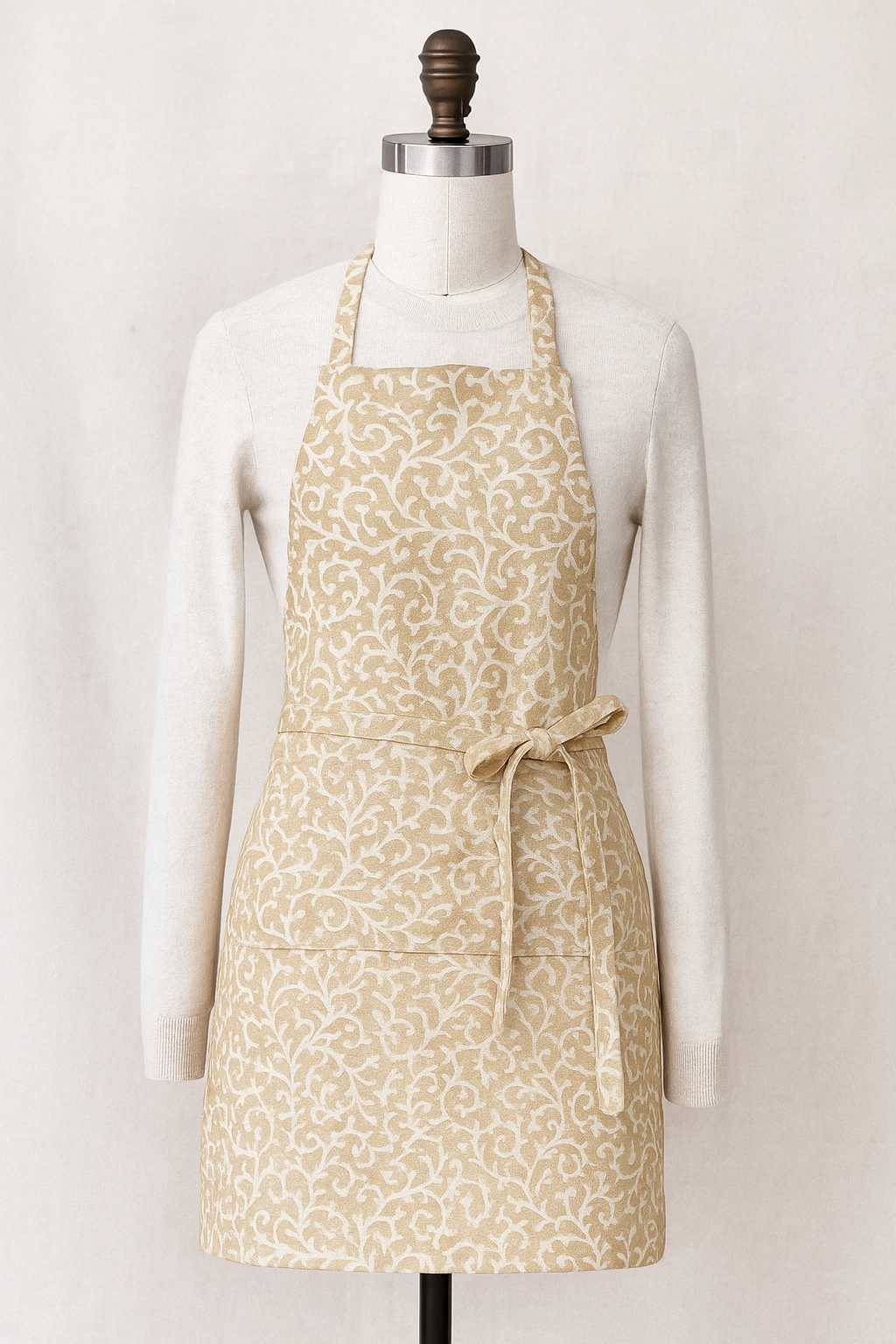 Elysian Beige Vine Print Cotton Apron | Premium Kitchen Apron