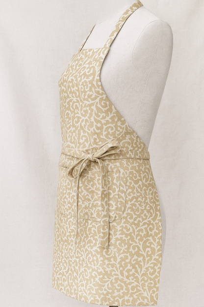 Elysian Beige Vine Print Cotton Apron | Premium Kitchen Apron