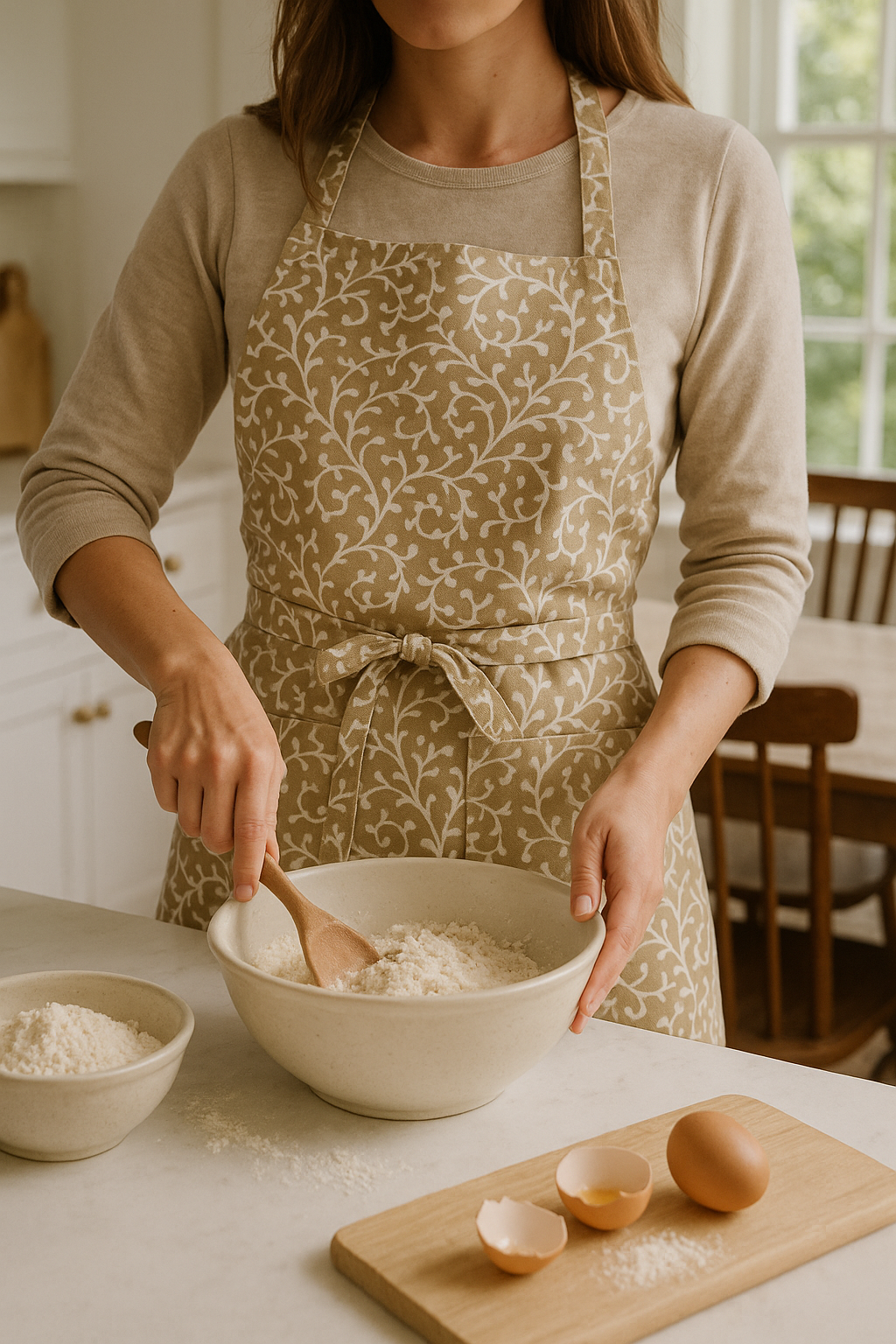 Elysian Beige Vine Print Cotton Apron | Premium Kitchen Apron