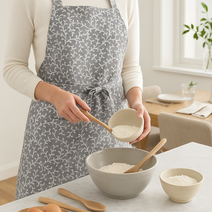 Elysian Grey Vine Print Cotton Apron | Premium Kitchen Apron