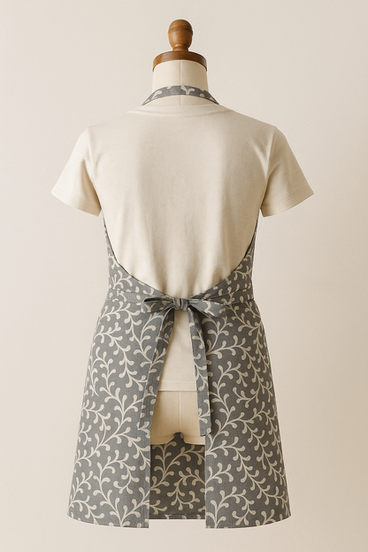 Elysian Grey Vine Print Cotton Apron | Premium Kitchen Apron