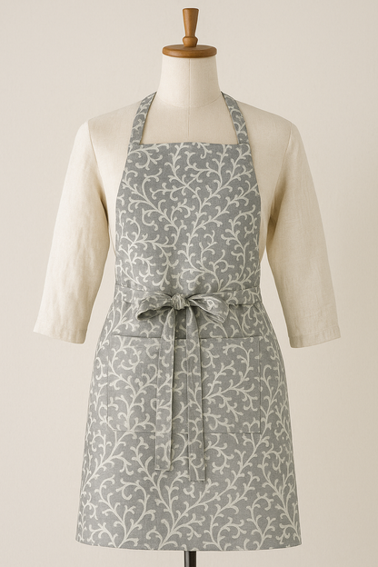 Elysian Grey Vine Print Cotton Apron | Premium Kitchen Apron