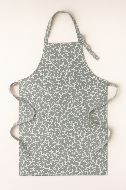Elysian Grey Vine Print Cotton Apron | Premium Kitchen Apron